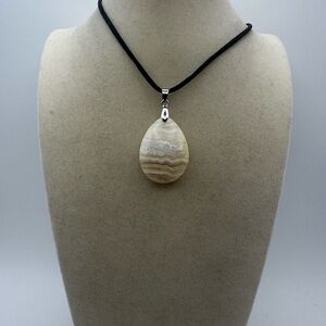 Banded Agate Teardrop Pendant Necklace on Black Satin Cord